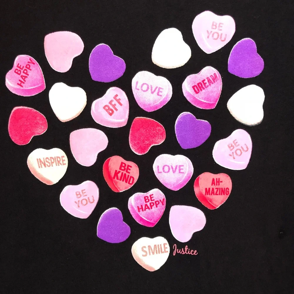 Justice Candy Hearts Graphic T-Shirt Girls Size 20 Cute Tee Valentine Top NWOT